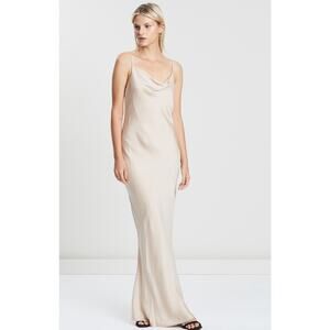 Shona Joy Luxe Bias Cowl Slip Dress Champagne Size 8 NWT Chic Silhouette Satin